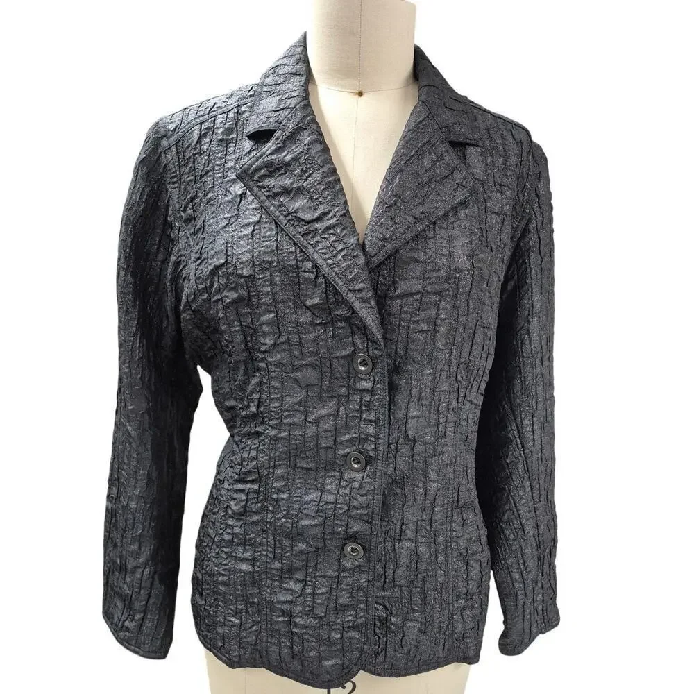 Chico’s Black & Silver Textured Crinkle Jacket Sz 3